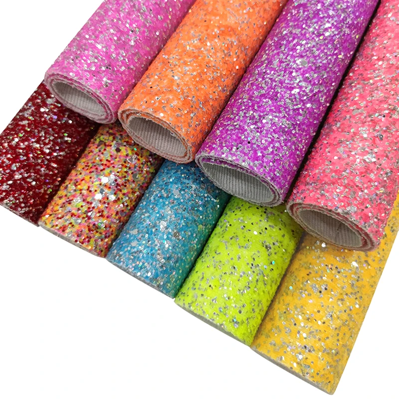 

XHT Multicolored Chunky Glitter Faux Artificial Leather Fabric for Making Shoe/Bag/Hair Bow/DIY Accessories
