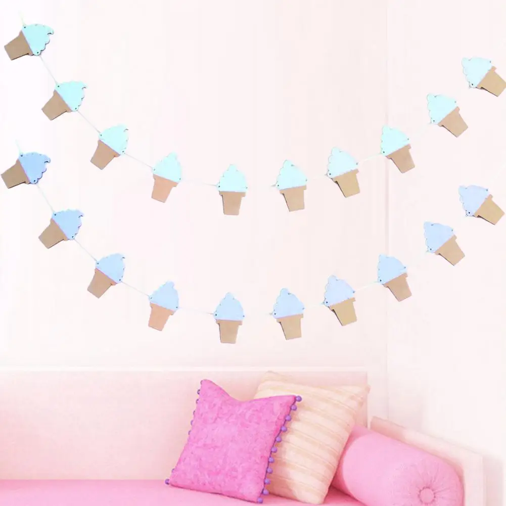 

1 Bag Garland Banner Cartoon Punch-free Ice Cream Shape Wall-mounted Birthday Party Bunting Banner Photography Props