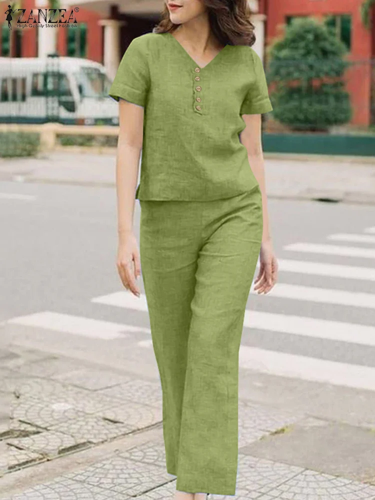 Комплект ZANZEA женский летний из 2 предметов модная блузка с коротким рукавом и