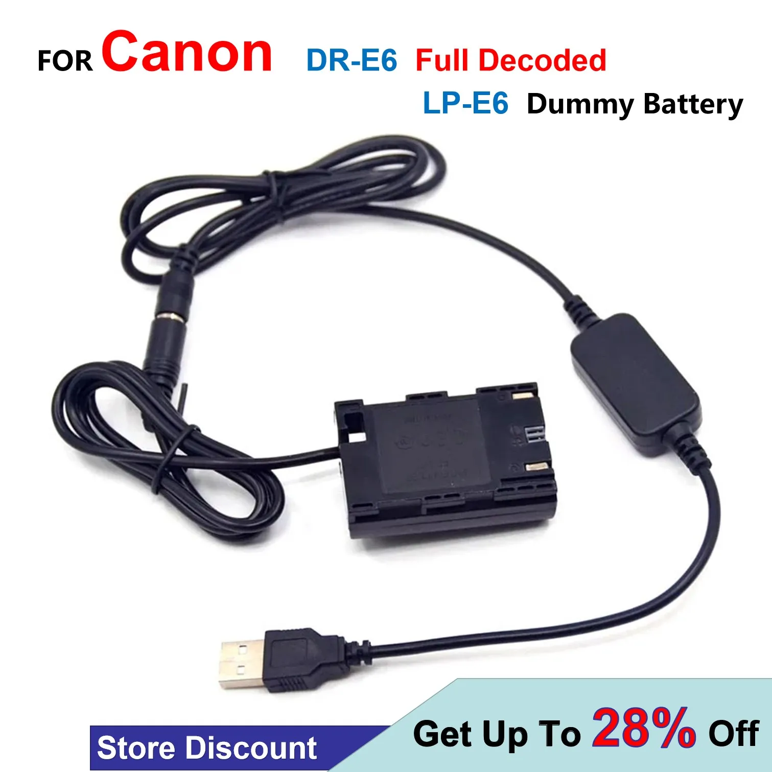 

DR-E6 ACK-E6 Full Decoded DC Coupler LP-E6 Dummy Battery+5V USB Cable Adapter For Canon EOS 5D Mark II III 5D2 5D3 6D 7D 60D SLR