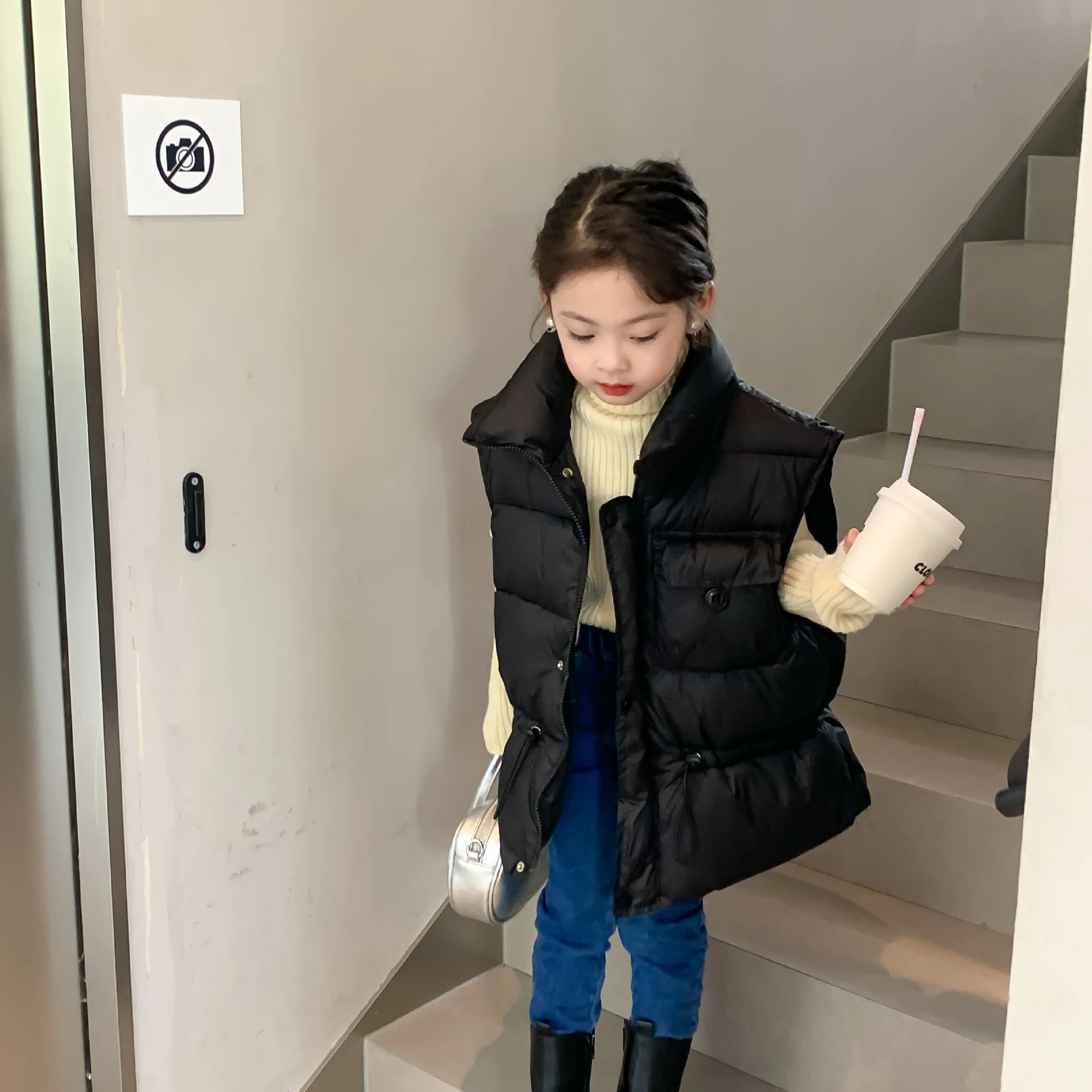 

MILA CHOU 2022 Winter Girls Padded Cotton Jacket Children Casual Long Vest Quilted Coat Top Kids Clothes 2-8Y