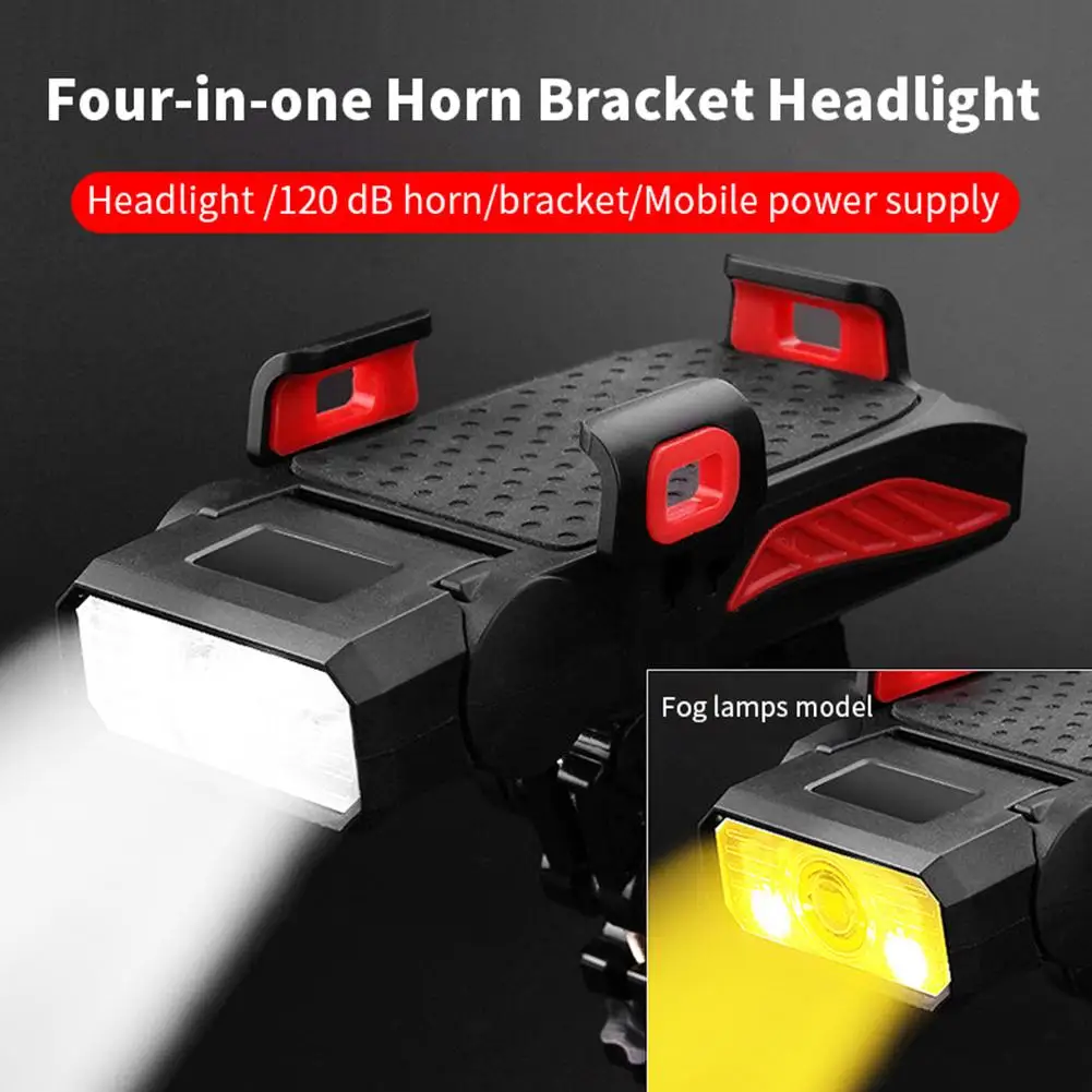 

4 In 1 Bicycle Headlight Bike Front Light With Horn Phone Holder Rainproof USB Charging 4000 MAh Front Lamp Bicycle Accessories