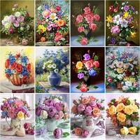 chenistory diamond painting flowers in vase cross stitch sale diamond mosaic crafts embroidery dog full square round wall art