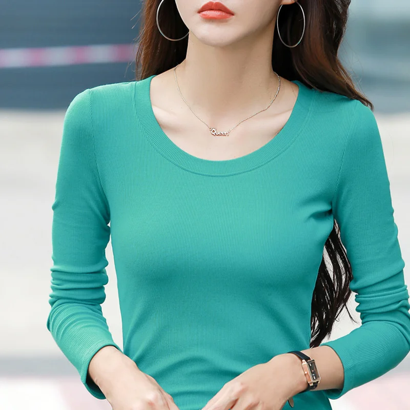 Женская футболка с круглым вырезом однотонная эластичная