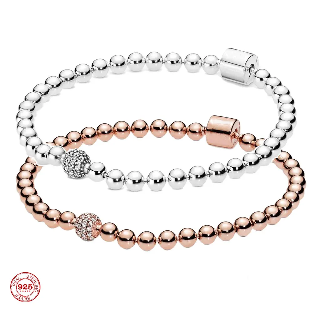 

Браслеты из серебра 925 пробы с бусинами и пряжкой из розового золота