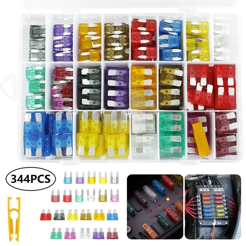 

344pcs Car Fuse Mini Blade Fuses Assorted Set For Auto Truck Assortment Kits Aluminum Fuse Combination + Small Clip Yellow