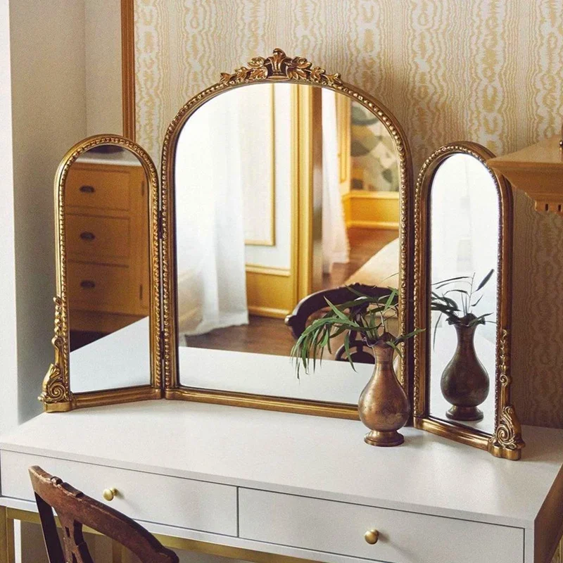 Metal Makeup Mirror Gold Frame Macrame Vintage Irregular Luxury Dressing Self Cut Dekoracyjne Lustra Home Decoration