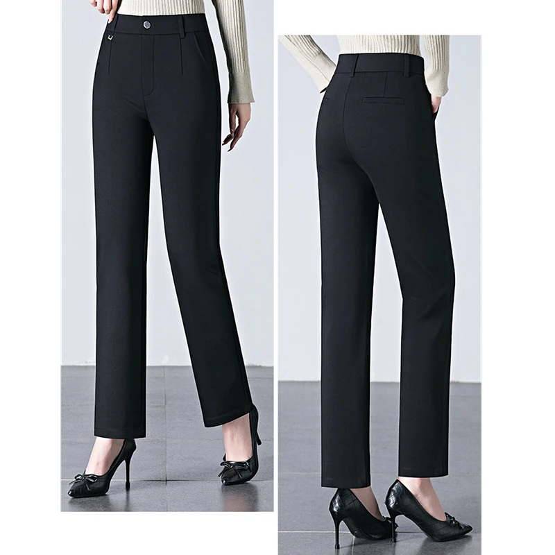 Черные женские брюки азиатского размера с эластичным поясом модные повседневные