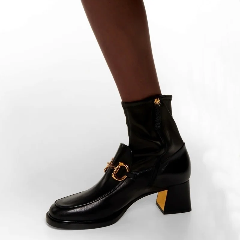 European pop genuine leather ankle boots for women sexy lady square toe high heels riding boots autumn winter boots heels pumps