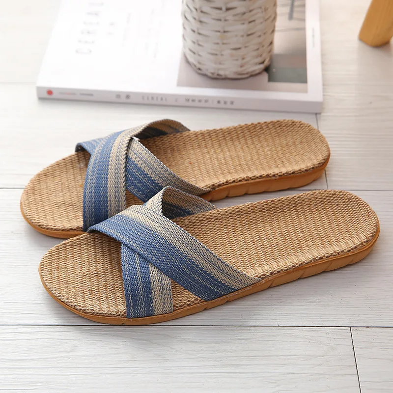 

Suihyung Summer Women Slippers Beach Shoes Cross Belt Indoor Slippers Home Slip On Couples Linen Flip Flop Slides Female Sandals