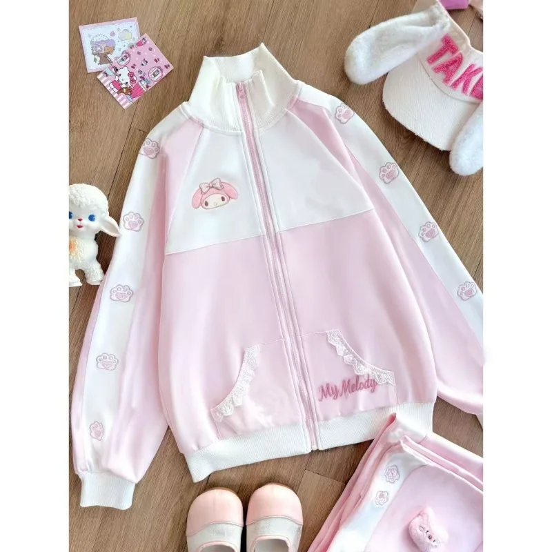 Фото Комплект Sanrio My Melody: толстовка и брюки (2 предмета), милый студенческий стиль, японский преппи-стиль, повседневный комплект, кардиган, гимнастическая форма, топы и брюки №3