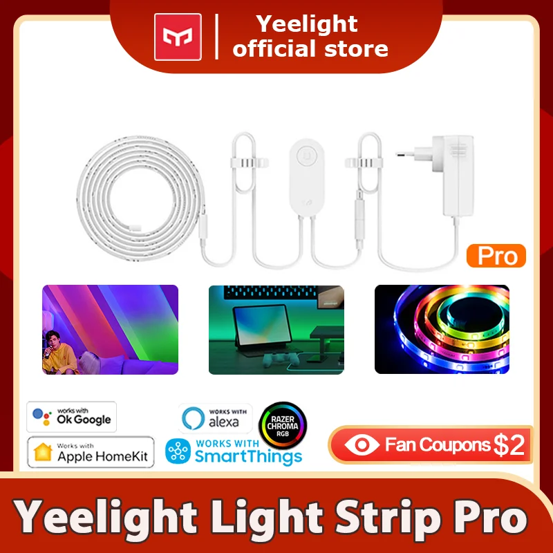 

Светодиодная лента Yeelight Pro, умный светильник хамелеон, яркий свет, RGB, работает с Apple HomeKit Alexa OkGoogle