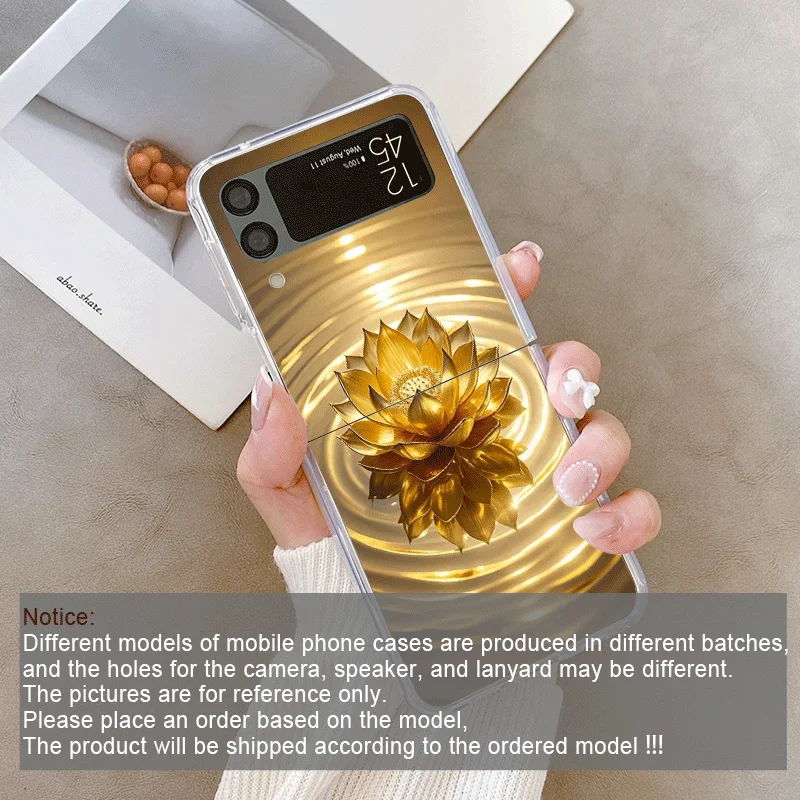 Фото Креативный чехол для телефона с золотым узором лотоса для Samsung Galaxy Z Flip 7 Flip 6 5 4 3, складной чехол для Z Flip7 Flip 5 Shell №2