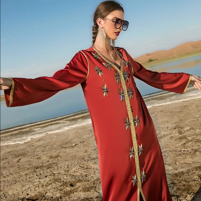 Ramadan Eid Mubarak Orange Abaya Dubai Turkey Islamic Arabic Muslim Long Party Evening Dresses For Women Robe De Soiree Femme