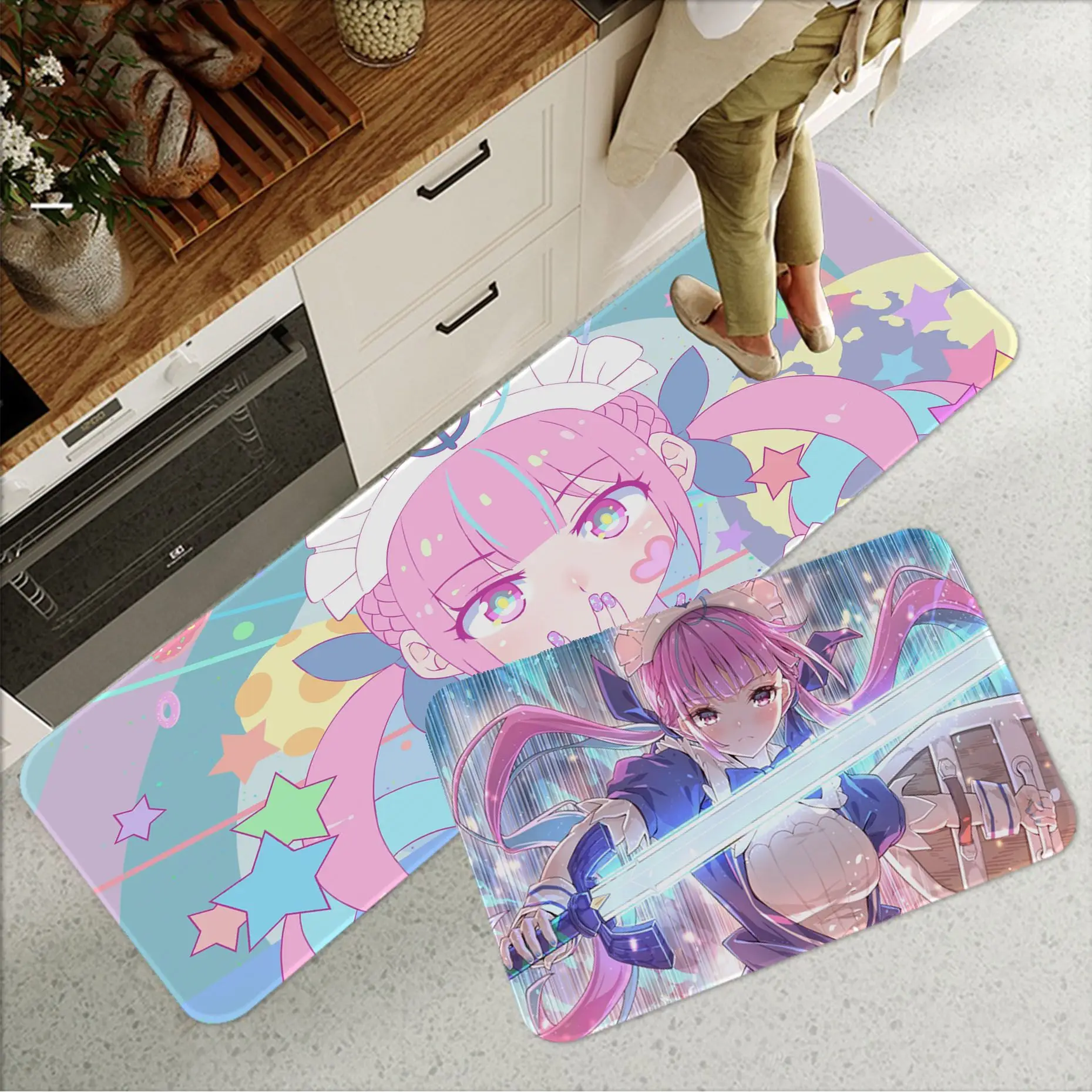 

Minato Aqua anime girl Printed Flannel Floor Mat Bathroom Decor Carpet Non-Slip For Living Room Kitchen welcome Doormat