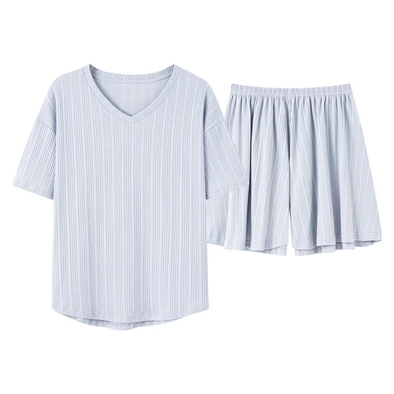 

Пижамный комплект женский с коротким рукавом, топ с V-образным вырезом, шорты, одежда для сна, Пижама женская, простая однотонная Хлопковая п...