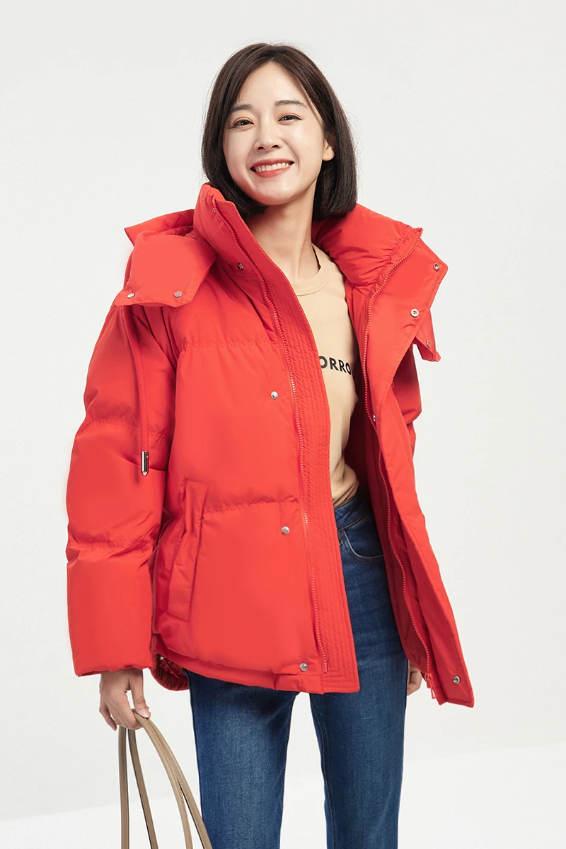 Winter Winter Coat Women  90% White Duck Down Casual Winter Hood High Waist  Zipper  Spliced  Puffer Jackets for Women