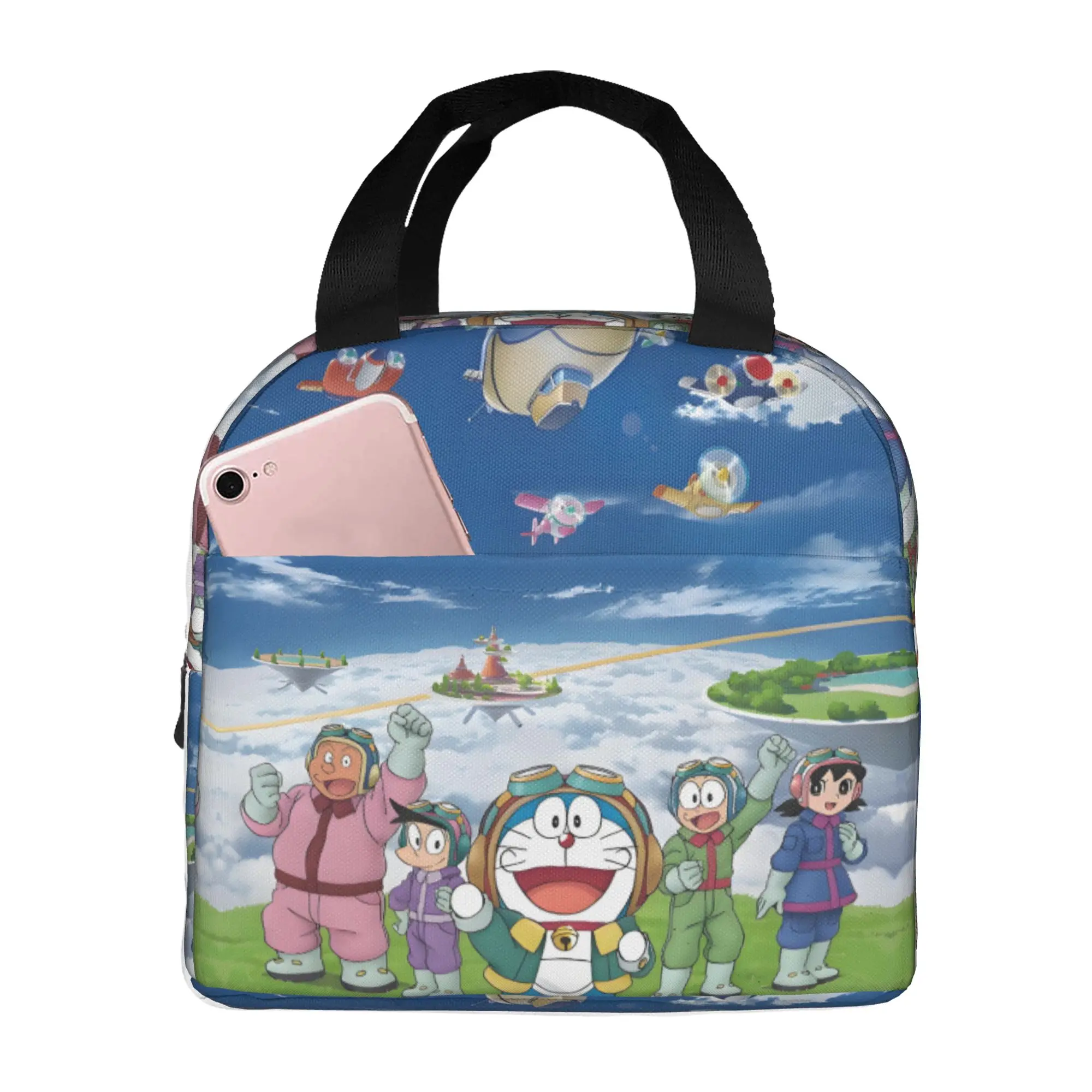 Фото Классическая многоразовая сумка-холодильник Doraemon для женщин, водонепроницаемая, с комиксным принтом, термоизолированная, для школы №2