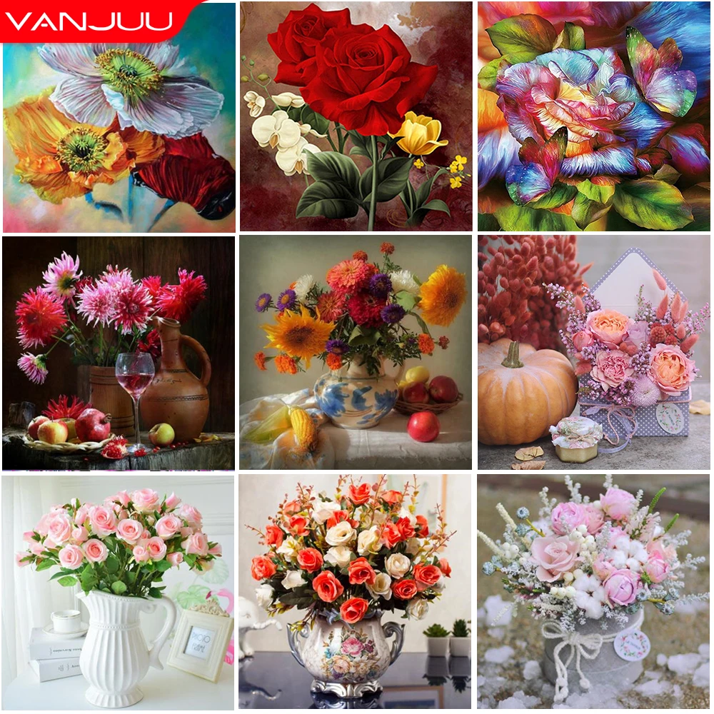 

DIY Diamond Painting Floral Diamond Embroidery Vase Diamond Mosaic Cross Stitch Kit Rhinestone Diamond Embroidery Kit