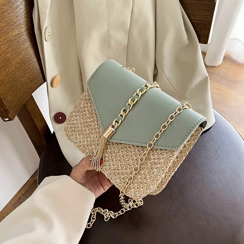 

Summer Designer Shoulder Bag for Women Weaving Casual Contrast Women's Straw Handbag 2022 New Trend Square Female Crossbody Bags