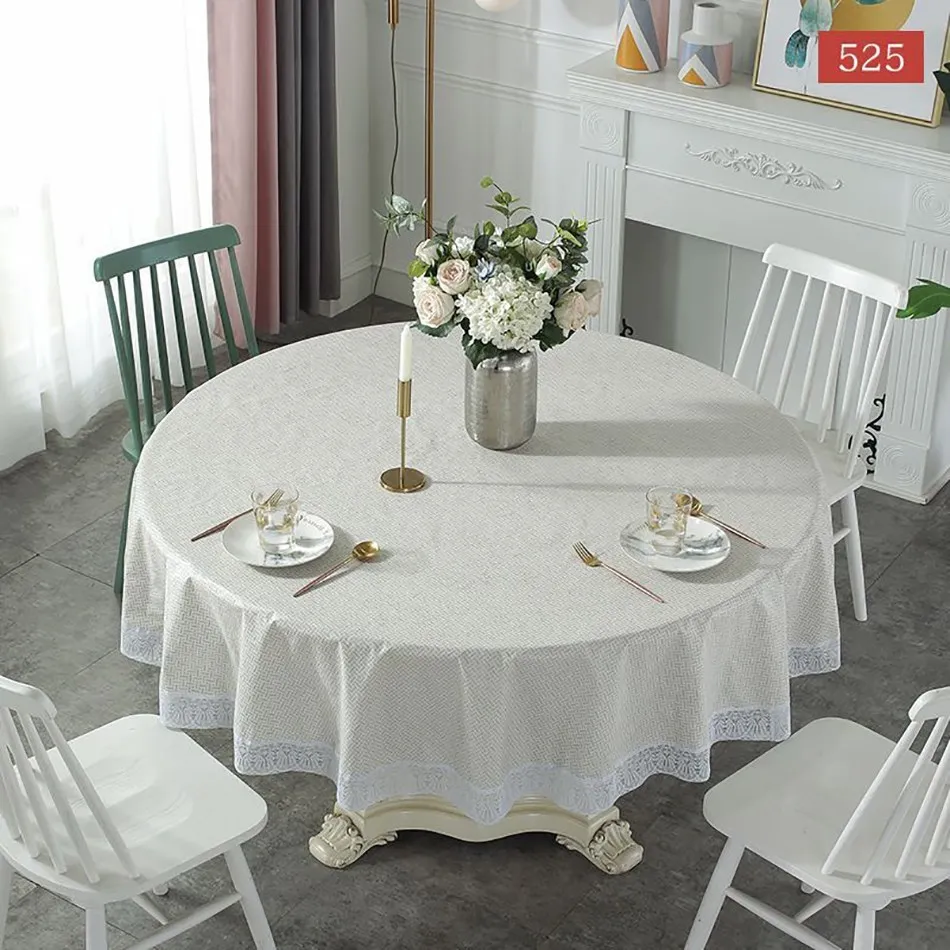 

White Round Tablecloth Plastic PVC Waterproof Oilpclolth Coffee Table for Living Room Table Cloth Cover Mat Home Decor Mantel