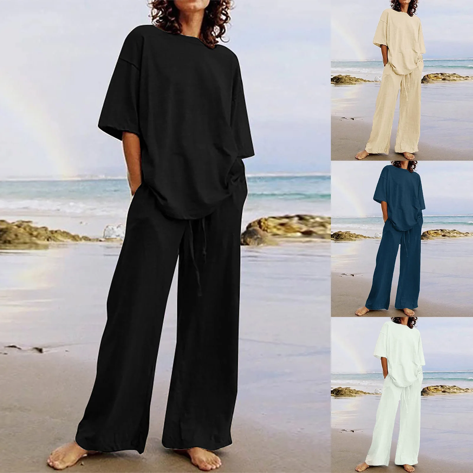 

Женский однотонный костюм из свитшота и брюк с высокой талией