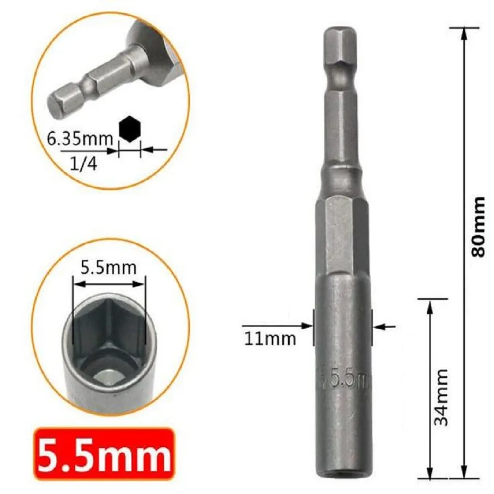 

80mm Length Hex Sockets Nut Driver Drive Impact Socket Nut Bolt