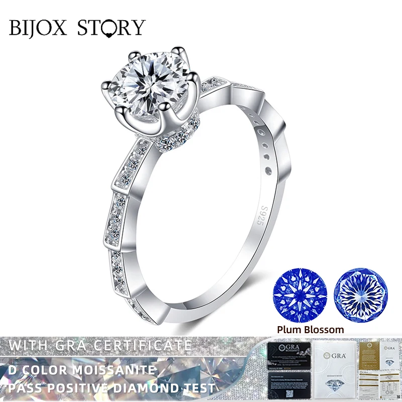 

BIJOX STORY 1 CT Customized Love 100 Plum Blossom Sakura Multi Cuts Moissanite Ring S925 Sterling Silver Wedding Ring for Female