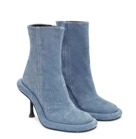 Женские кожаные сапоги до колена черные с круглым носком и скрытой молнией на