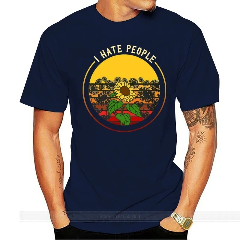 

Хлопковая футболка с подсолнухом I Hate People Love Sunflower G200, черная классическая модная футболка