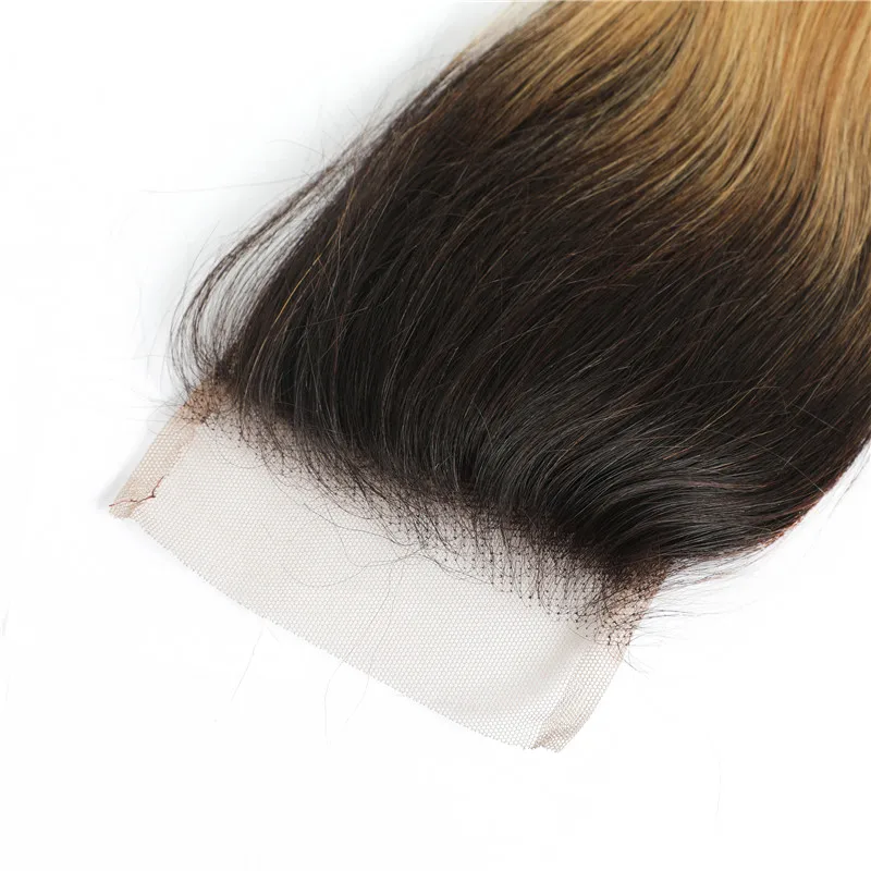 1b/27 Омбре блонд прямые пряди с 4x4 кружева закрытие волос бразильские человеческие