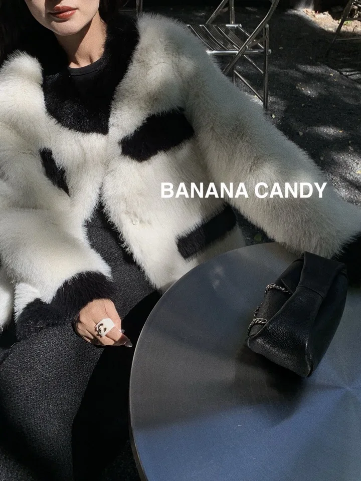 Contrast Splice Wool Coat Winter Warm Short Women