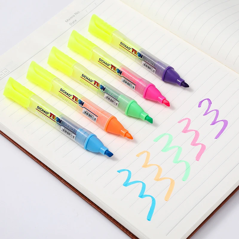 

5pcs Highlighter Triangle Rod Double Ended Pen 5 Color High Capacity Graffiti Fluorescent Marker Pen Art Painting Supplies