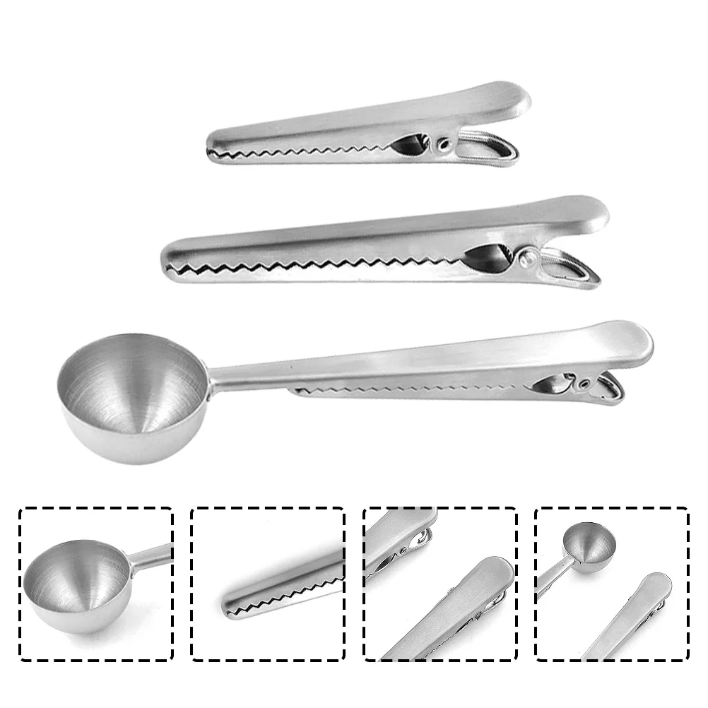 

3pcs Coffee Scoop with Clip Stainless Steel Spoon with Bag Clip for Coffee Tea