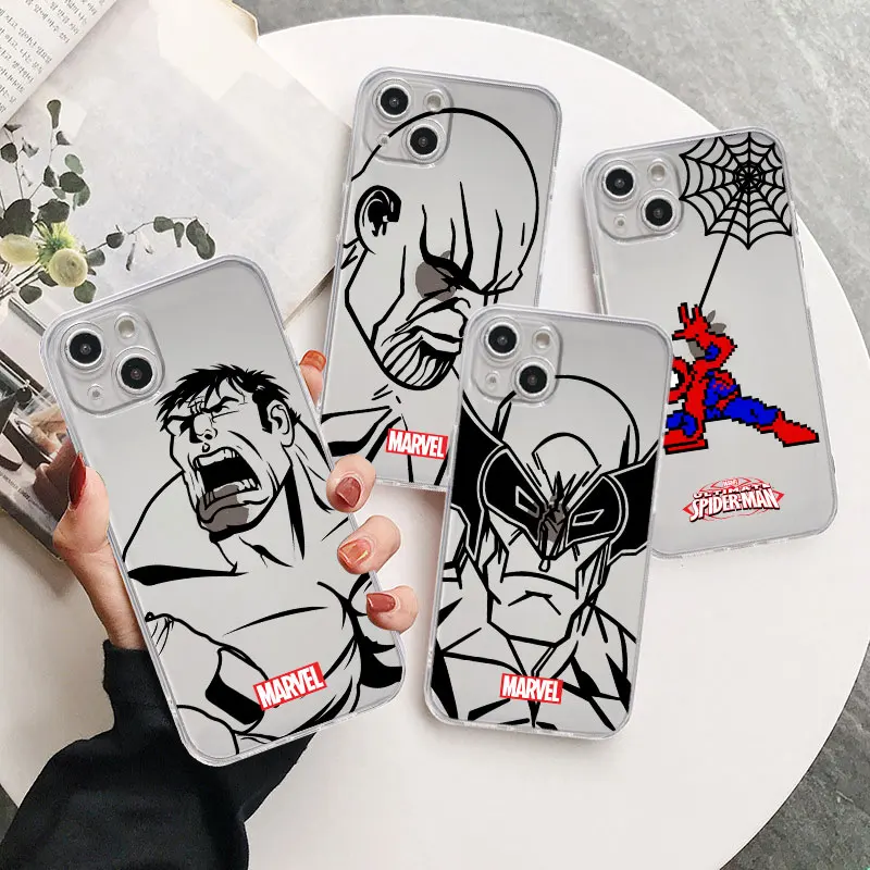 Spider-Man Hulk Marvel Art Clear Phone Case For iPhone 14 13 11 Pro SE 2020 13 Pro XS max 12 mini 6s 8 14 Plus X XR 6 Soft Cover