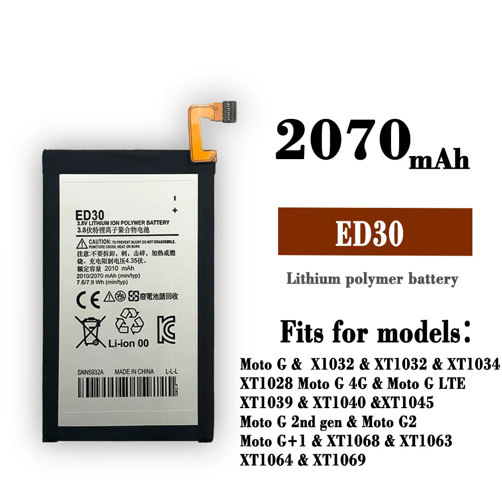

ED30 100% Orginal Battery For Motorola Moto G G2 XT1028 XT1032 XT1033 XT1034 XT1068 Phone 2070mAh High Quality Batteries + Tool