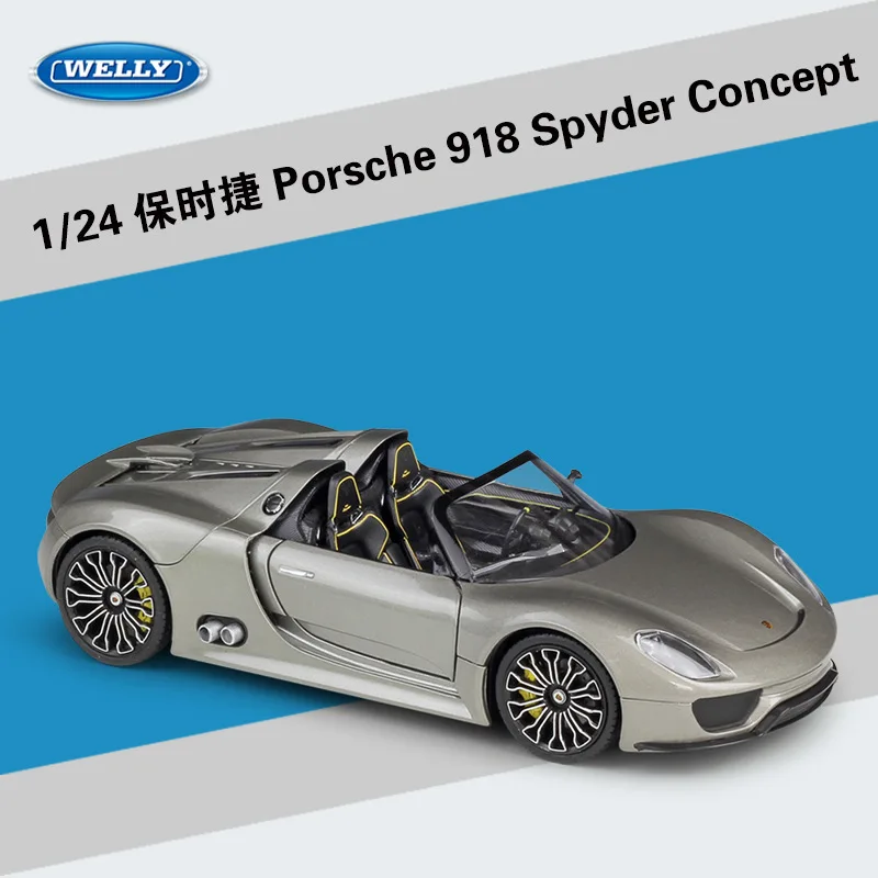 

Welly 1:24 Diecast 918 Spyder Concep Open-top Black Grey Sport Cars High Simulation Vehicle Alloy Metal Model Car