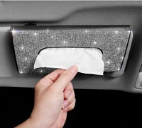 1pc crystal car tissue box sun visor diamond leather auto tissue paper holder case sunvisor hanging napkin interior accessories
