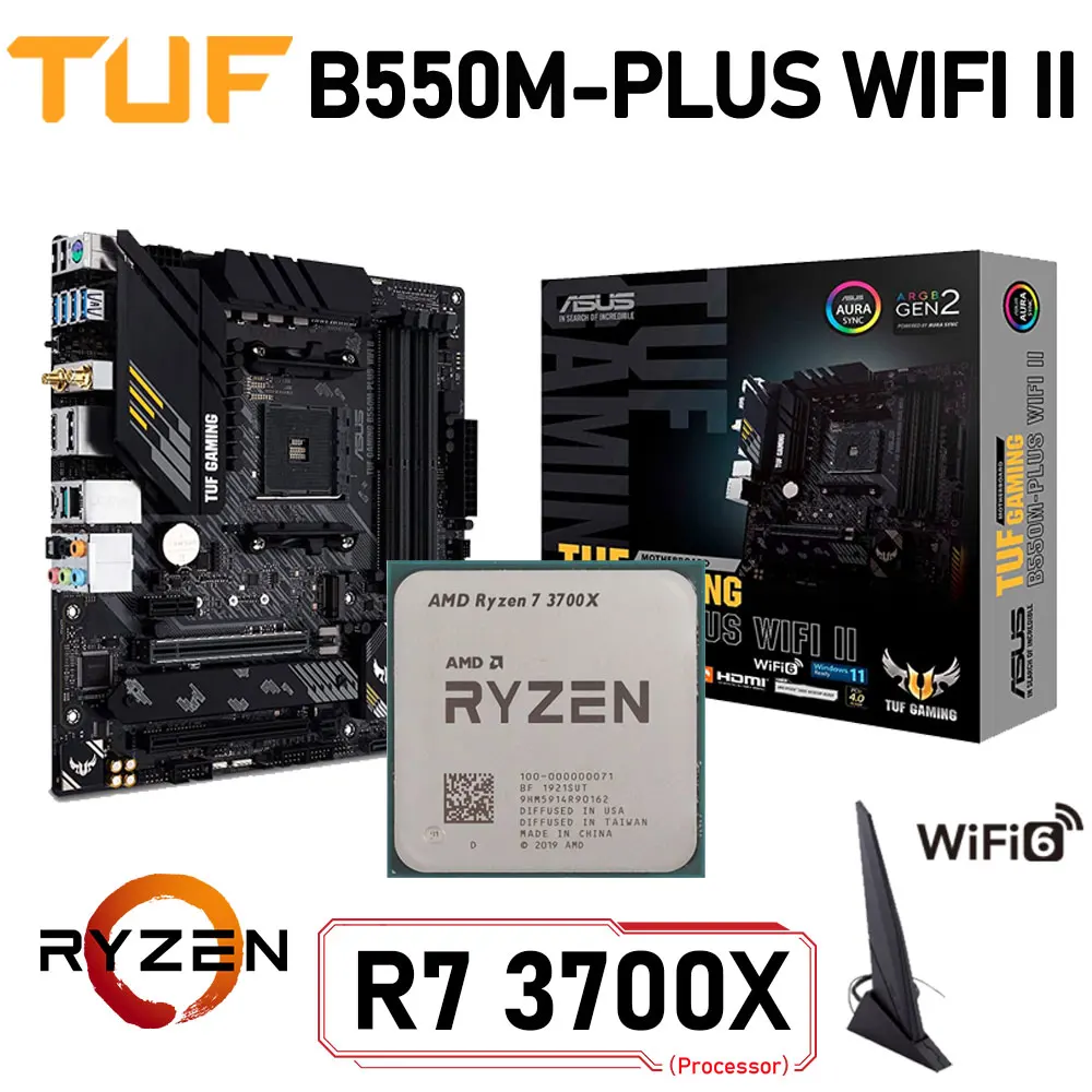 Asus TUF GAMING B550M-PLUS WIFI II B550 с комплектом материнской платы Ryzen 7 3700X PCI-E 4 0 DDR4 128 ГБ