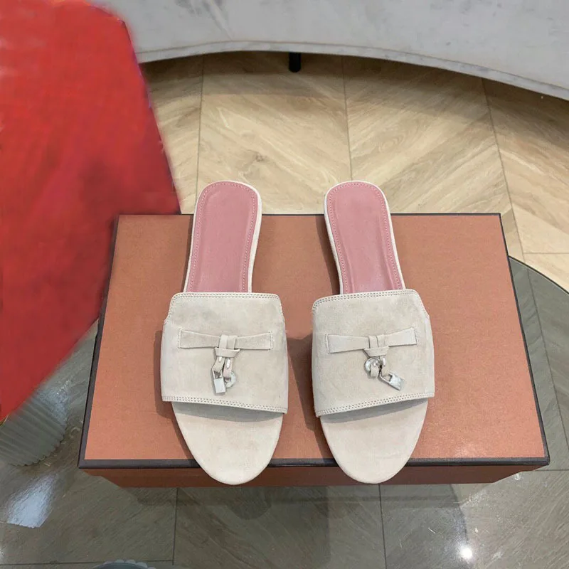 

2023 New LP Leather Women Slippers Summer Sandals ostrich Slippers Flat Large Size Vacation sandy beach Women's Shoes