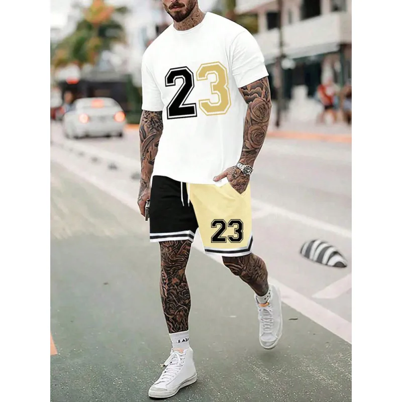 Мужская повседневная одежда из 2 предметов с 23 принтами модная футболка