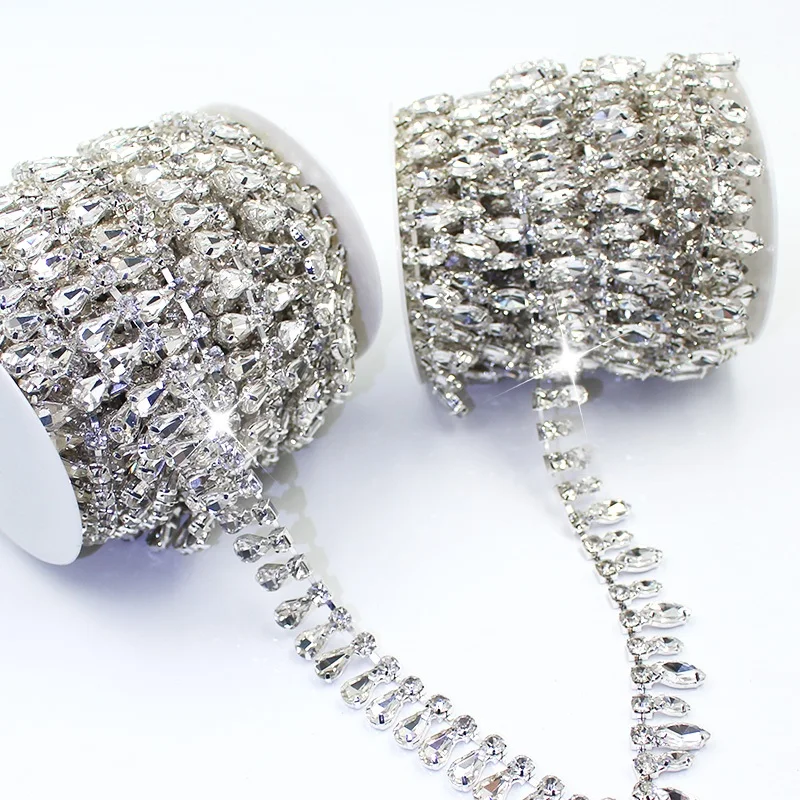 

1Yard Teardrop Clear Rhinestone Pendant Tassel Bead Claw Chain Trim Ribbon Lace For Sewing Wedding Dress Bag Cap Shoes Craft Diy