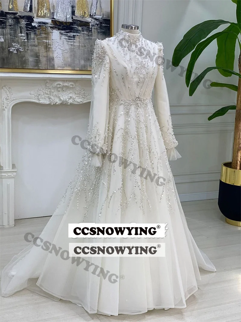 

Женское свадебное платье It's yiiya, белое Тюлевое платье с длинным рукавом и высоким воротом на лето 2019