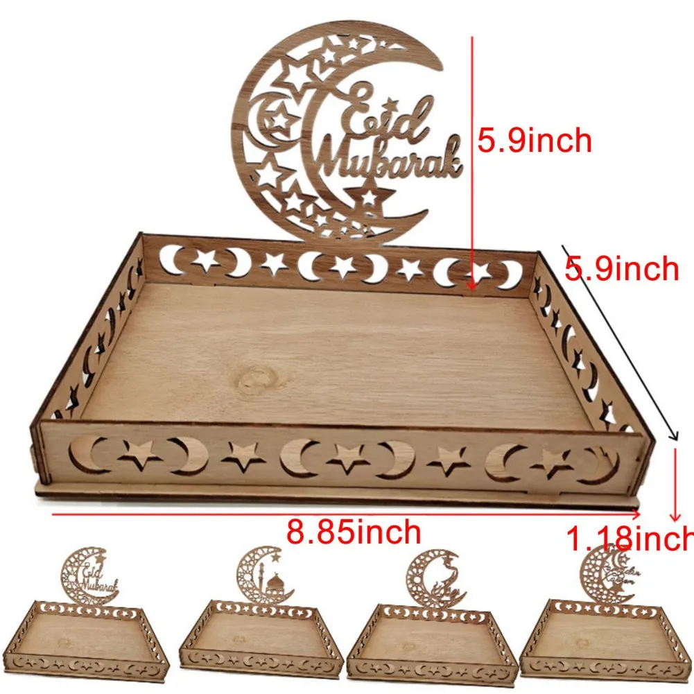 

Wooden Eid Mubarak Moon Star Ramadan Decoration for Home Islamic Party Decor Ramadan Kareem Gifts Food Tray Eid Al Adha