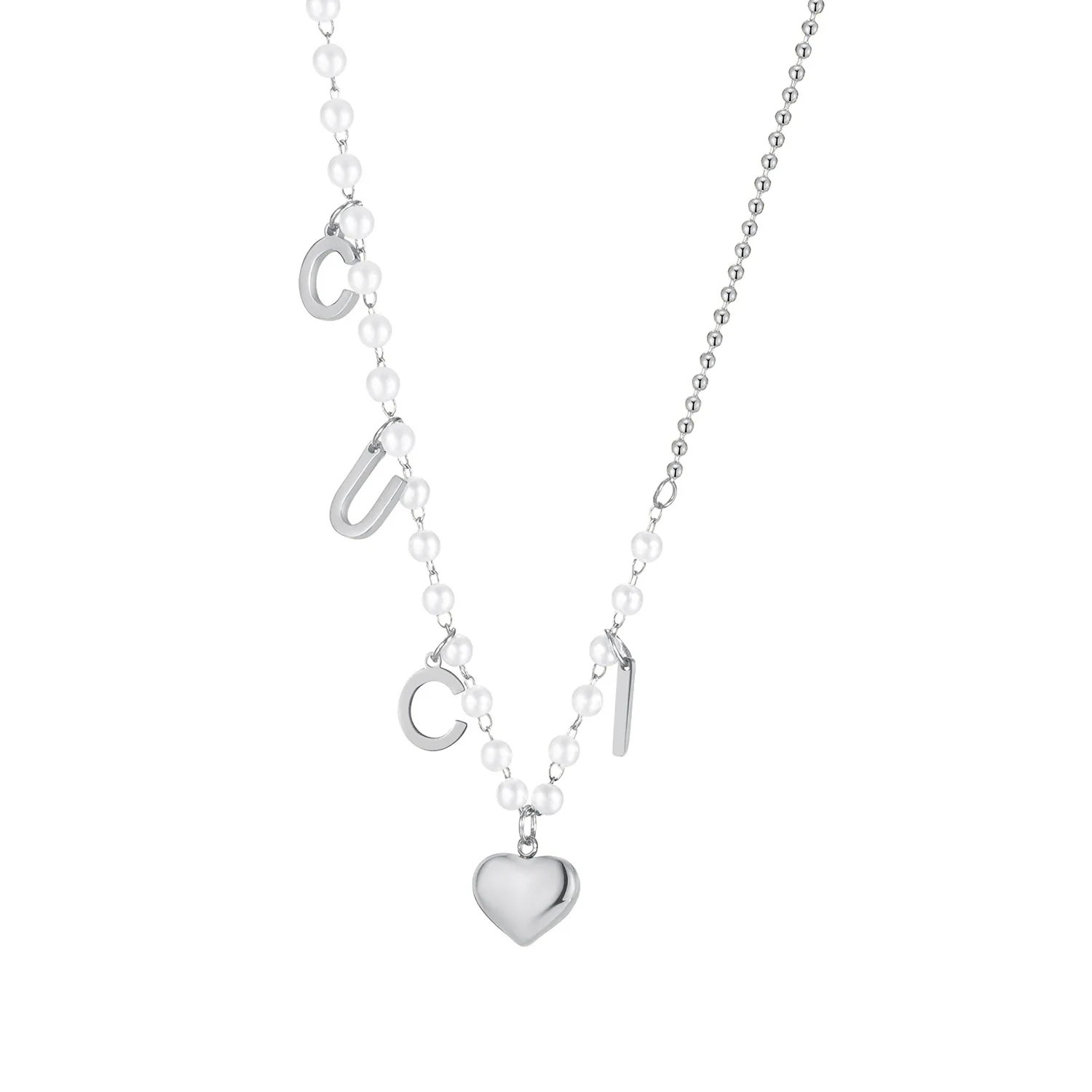 

European 316L Stainless Steel Chain Necklace Pearl Mosaic Letters For Women's Birthday Party Gift Fashion Jewelry