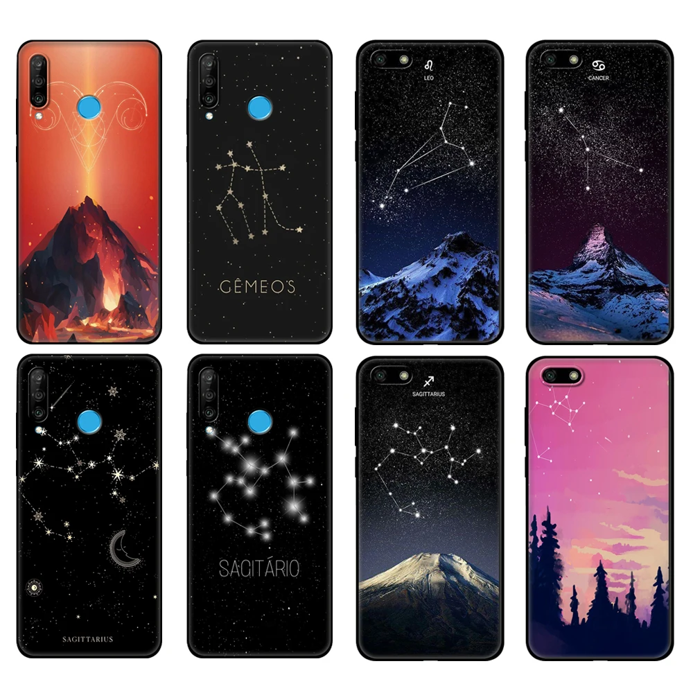 Black tpu Case For Huawei Honor 20 Lite 10 10i 20S 30S 30 Case Honor 7A 7s 7C Case Cover 12 constellations zodiac signs DIY