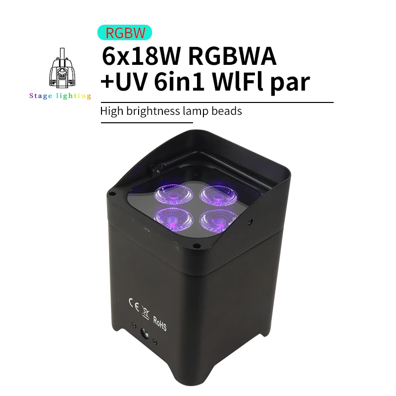 4x18 Вт аккумулятор Par Light Белый чехол RGBWA UV 6 в 1 LED Беспроводной DMX con Приложение для