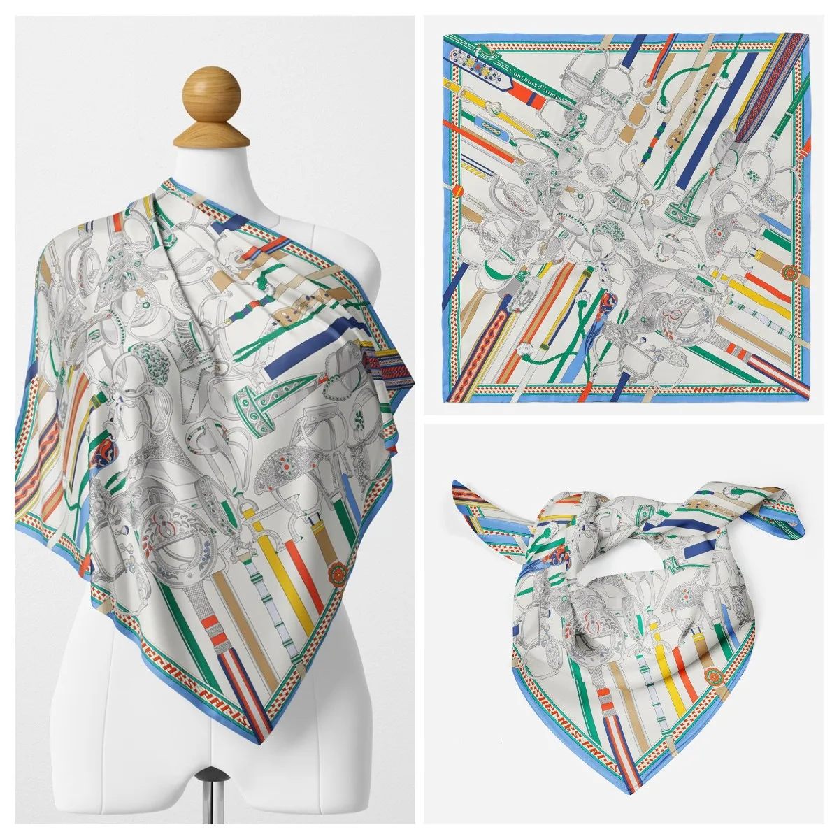 

Horseshoe Buckle Print Twill Silk Satin Square Scarf Women Small Neckerchief Bandana Female Head Scarves Foulard 2022 New