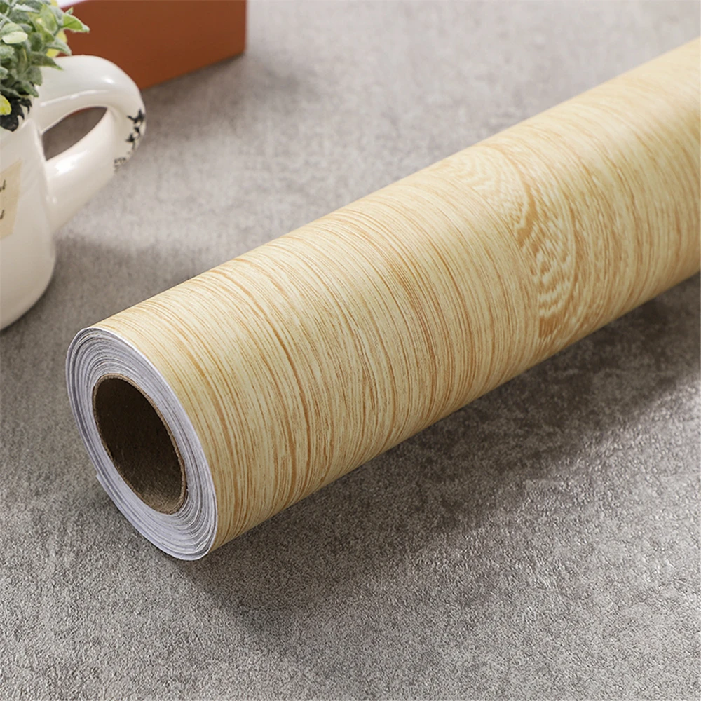 40CM/60CM Width Beech Wood PVC Imitation Wood Waterproof Wallpaper Removable Wall Sticker Self-adhesive Table Cabinet Decoration