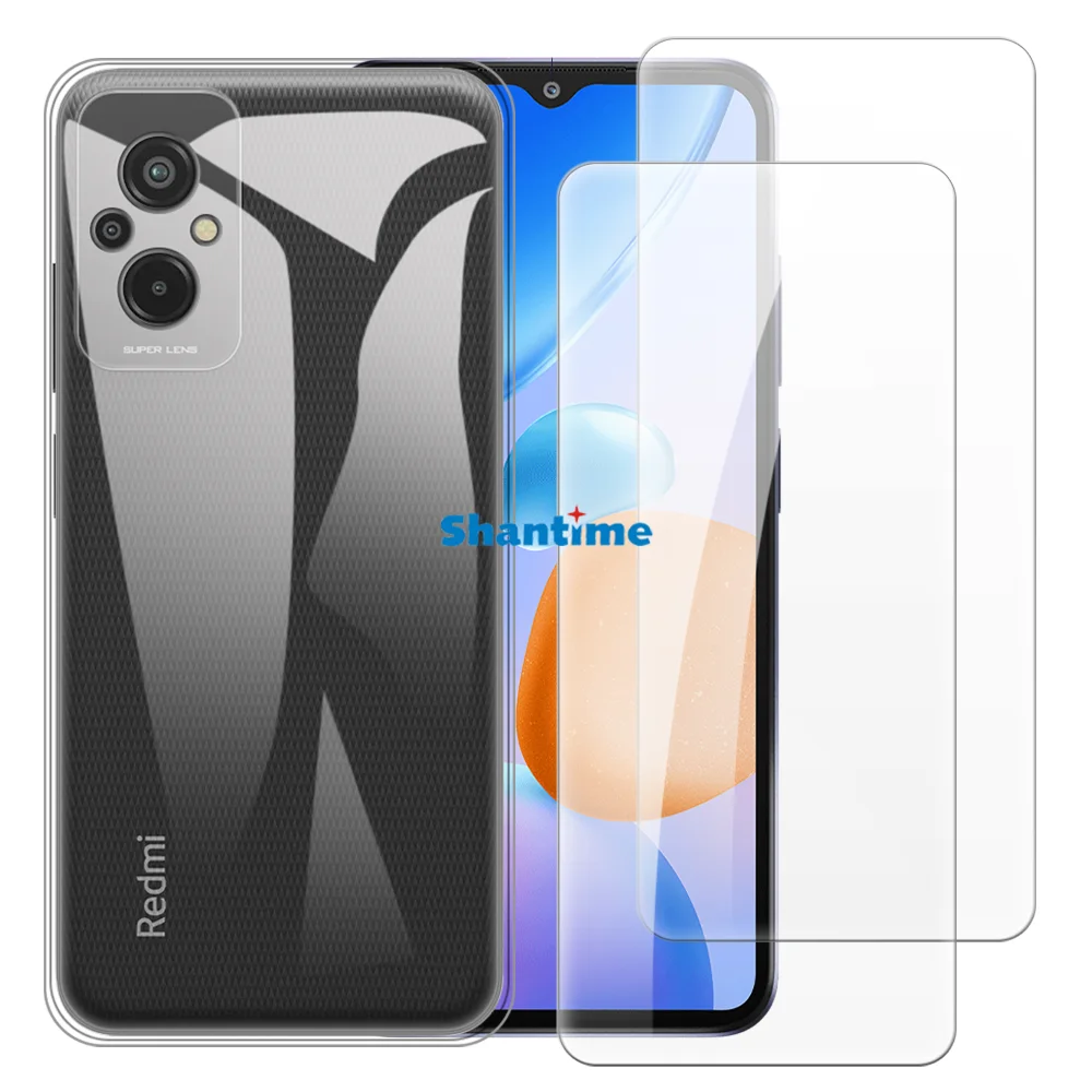 Мягкий чехол + комплект из закаленного стекла для Xiaomi Redmi 11 Prime 4G полная защита